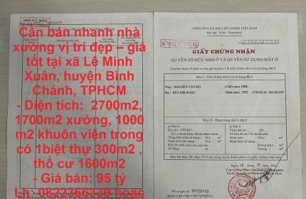 Cần bán nhanh nhà xưởng vị trí đẹp – giá tốt tại huyện Bình Chánh, TPHCM